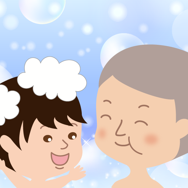 お風呂に入っているおばあちゃんと孫