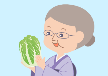 白菜をもつおばあちゃん