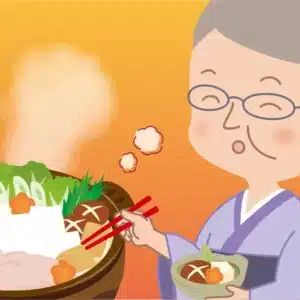 根菜鍋をたべるおばあちゃん