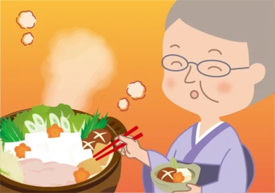 根菜鍋をたべるおばあちゃん