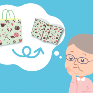 紙袋をブックカバーにリメイクするのを想像するおばあちゃん