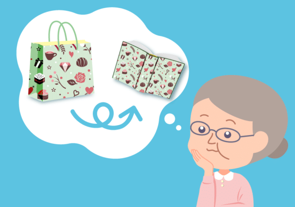 紙袋をブックカバーにリメイクするのを想像するおばあちゃん